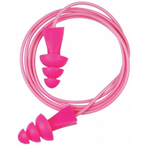 Tasco Pink Reusable Three Flange Corded Earplugs, Small Size 